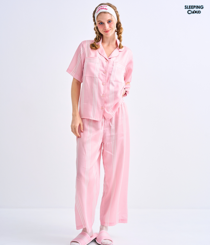 Make Up Your Day THREE STRIPE Short sleeves + Pants :  Pink - Image 4
