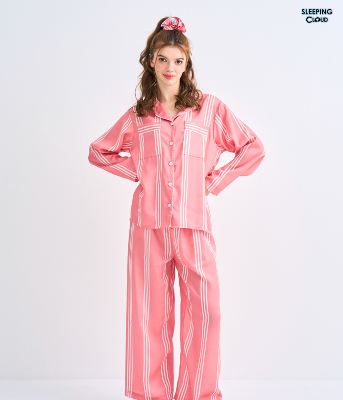 Make Up Your Day THREE STRIPE Long sleeves + Pants : Red - Image 3