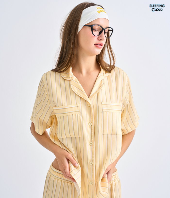 Make Up Your Day ONE STRIPE Short sleeves + Shorts : Yellow - Image 2