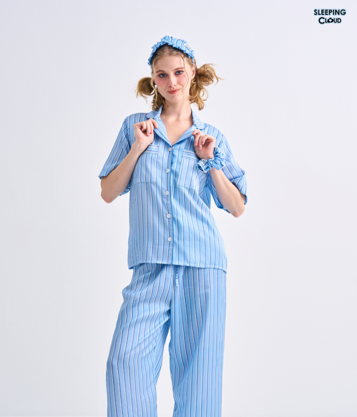 Make Up Your Day ONE STRIPE Short sleeves + Shorts : Blue - Image 3