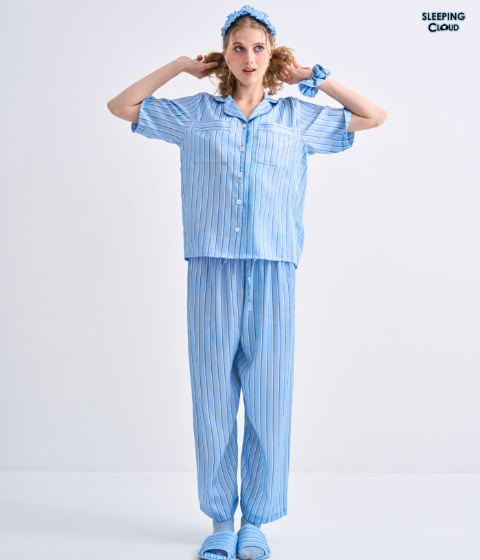 Make Up Your Day ONE STRIPE Short sleeves + Shorts : Blue - Image 5