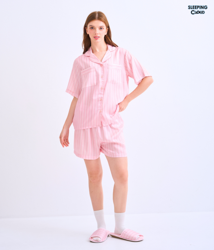 Make Up Your Day ONE STRIPE Short sleeves + Shorts : Pink - Image 2