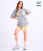 Braless T-Shirt set, Gray T-Shirt + Shorts : Yellow - Image 2