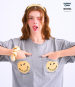 Braless T-Shirt set, Gray T-Shirt + Shorts : Yellow - Image 3