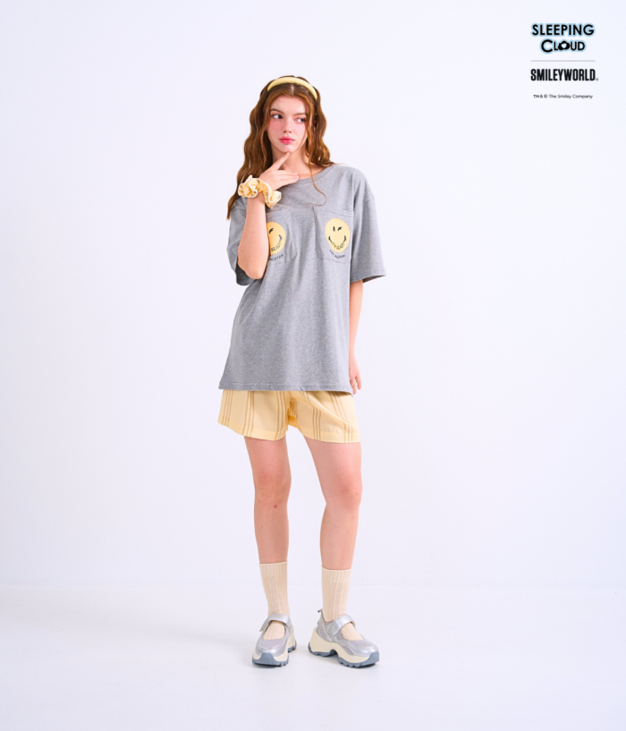 Braless T-Shirt set, Gray T-Shirt + Shorts : Yellow - Image 4