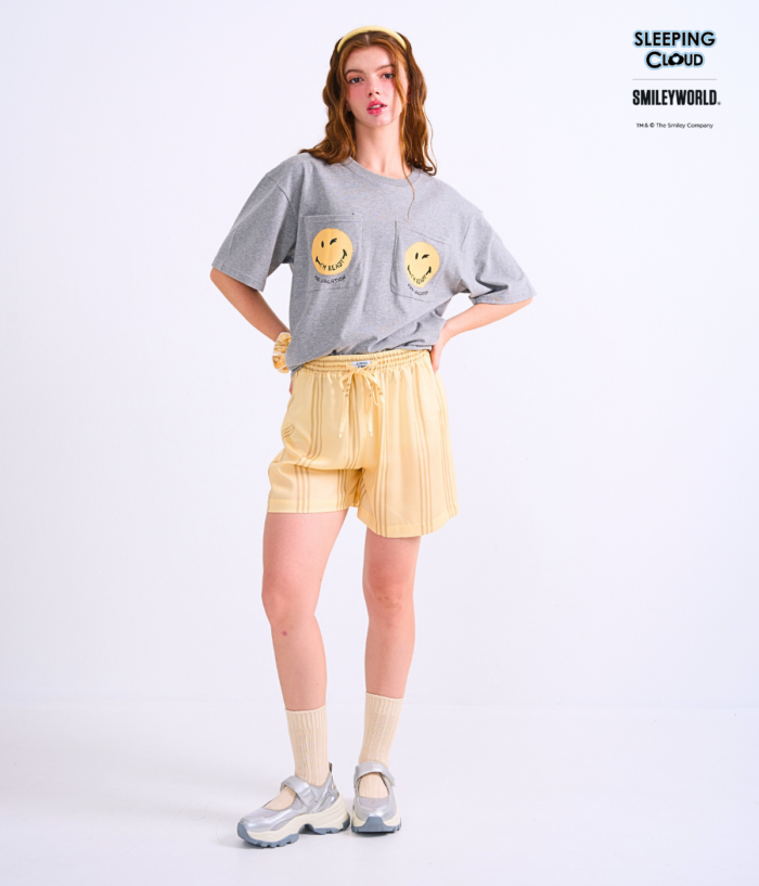 Braless T-Shirt set, Gray T-Shirt + Shorts : Yellow - Image 6