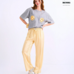 Braless T-Shirt set, Gray T-Shirt + Pants : Yellow