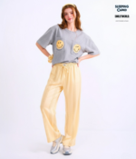 Braless T-Shirt set, Gray T-Shirt + Pants : Yellow
