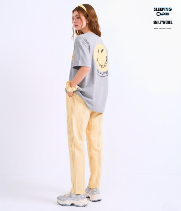 Braless T-Shirt set, Gray T-Shirt + Pants : Yellow - Image 2