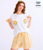 Braless T-Shirt set, White T-Shirt + Shorts : Yellow - Image 3