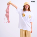 Braless T-Shirt set, White T-Shirt + Pants : Yellow