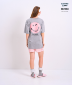 Braless T-Shirt set, Gray T-Shirt + Shorts : Pink - Image 5