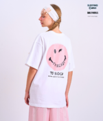 Braless T-Shirt set, White T-Shirt + Shorts : Pink - Image 3