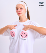 Braless T-Shirt set, White T-Shirt + Pants : Pink - Image 3