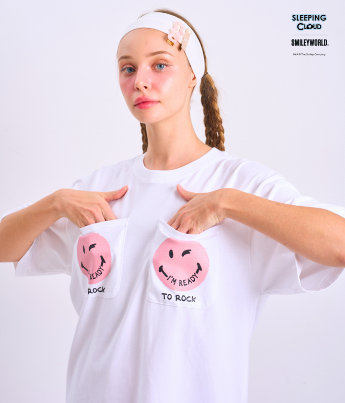 Braless T-Shirt set, White T-Shirt + Pants : Pink - Image 3