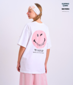 Braless T-Shirt set, White T-Shirt + Pants : Pink - Image 4