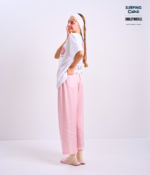 Braless T-Shirt set, White T-Shirt + Pants : Pink - Image 6