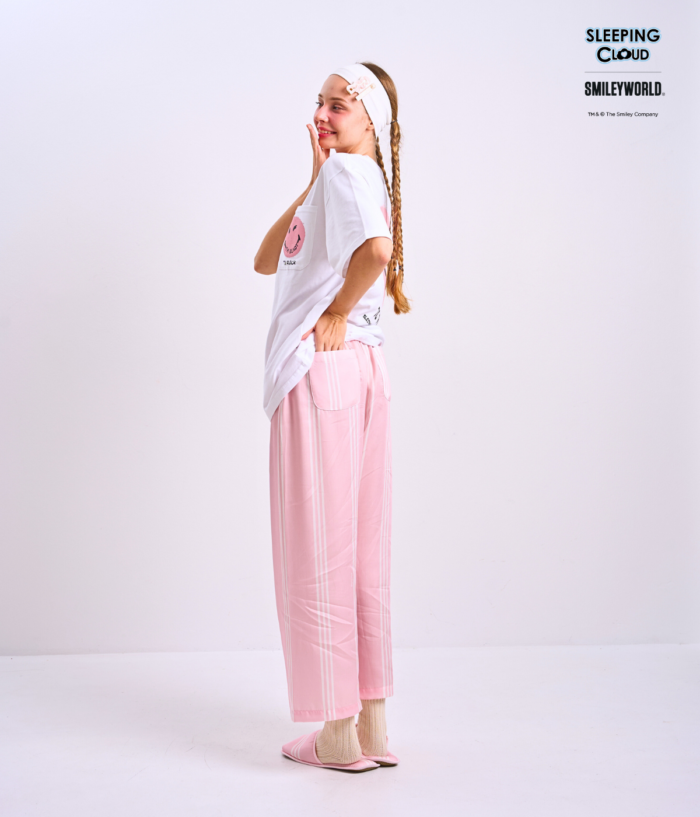 Braless T-Shirt set, White T-Shirt + Pants : Pink - Image 6