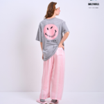 Braless T-Shirt set, Gray T-Shirt + Pants : Pink