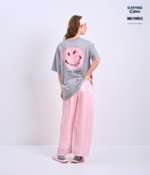 Braless T-Shirt set, Gray T-Shirt + Pants : Pink