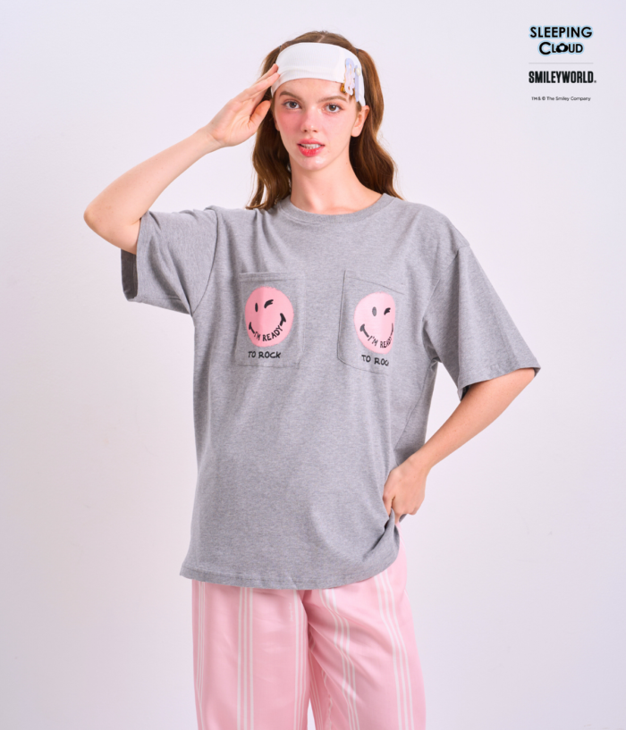 Braless T-Shirt set, Gray T-Shirt + Pants : Pink - Image 2