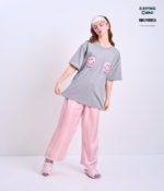 Braless T-Shirt set, Gray T-Shirt + Pants : Pink - Image 3