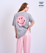 Braless T-Shirt set, Gray T-Shirt + Pants : Pink - Image 4