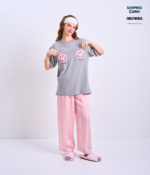 Braless T-Shirt set, Gray T-Shirt + Pants : Pink - Image 5