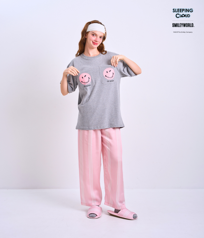 Braless T-Shirt set, Gray T-Shirt + Pants : Pink - Image 5