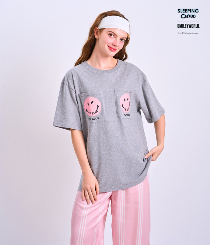 Braless T-Shirt set, Gray T-Shirt + Pants : Pink - Image 6