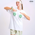 Braless T-Shirt set, White T-Shirt + Shorts : Green