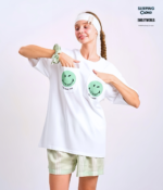 Braless T-Shirt set, White T-Shirt + Shorts : Green