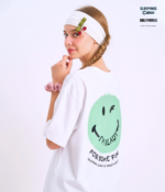 Braless T-Shirt set, White T-Shirt + Shorts : Green - Image 2