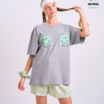 Braless T-Shirt set, Gray T-Shirt + Shorts : Green