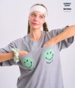 Braless T-Shirt set, Gray T-Shirt + Shorts : Green - Image 5
