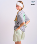 Braless T-Shirt set, Gray T-Shirt + Shorts : Green - Image 6