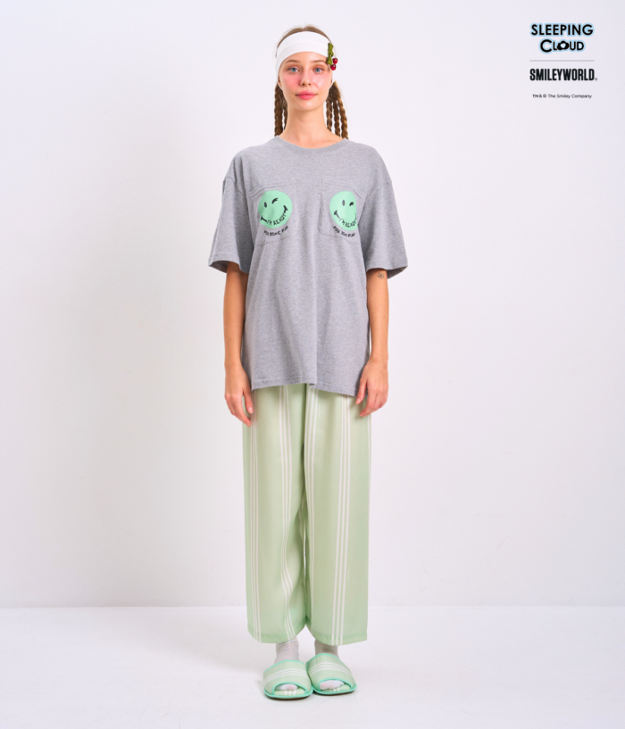 Braless T-Shirt set, Gray T-Shirt + Pants : Green - Image 2