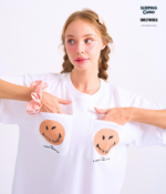 Braless T-Shirt set, White T-Shirt + Pants : Orange - Image 4