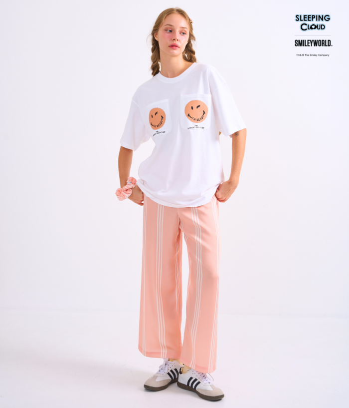 Braless T-Shirt set, White T-Shirt + Pants : Orange - Image 5