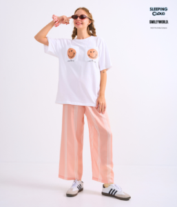Braless T-Shirt set, White T-Shirt + Pants : Orange - Image 6