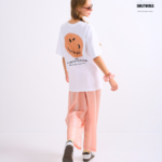 Braless T-Shirt set, White T-Shirt + Pants : Orange