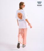 Braless T-Shirt set, White T-Shirt + Pants : Orange