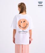 Braless T-Shirt set, White T-Shirt + Shorts : Orange - Image 2