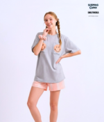 Braless T-Shirt set, Gray T-Shirt + Shorts : Orange - Image 2