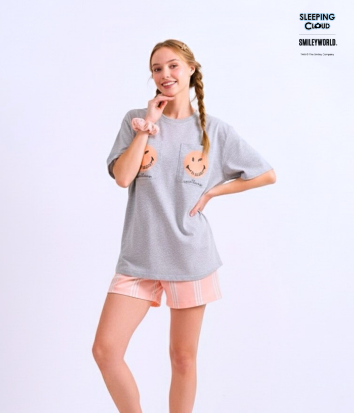 Braless T-Shirt set, Gray T-Shirt + Shorts : Orange - Image 2