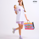 Braless T-Shirt set, White T-Shirt + Shorts : Purple