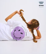 Braless T-Shirt set, White T-Shirt + Shorts : Purple - Image 2