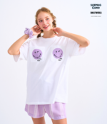 Braless T-Shirt set, White T-Shirt + Shorts : Purple - Image 4