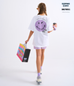 Braless T-Shirt set, White T-Shirt + Shorts : Purple - Image 5