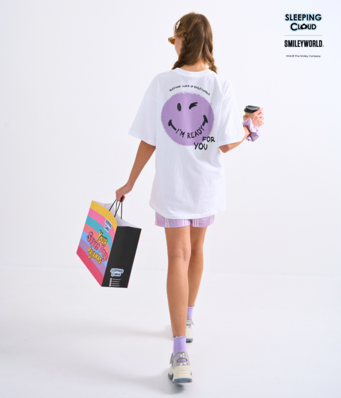 Braless T-Shirt set, White T-Shirt + Shorts : Purple - Image 5